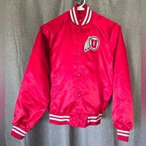 Vtg 80s Utah Utes Chalk Line Red Puffer Varsity Bomber Jacket Mens Medium